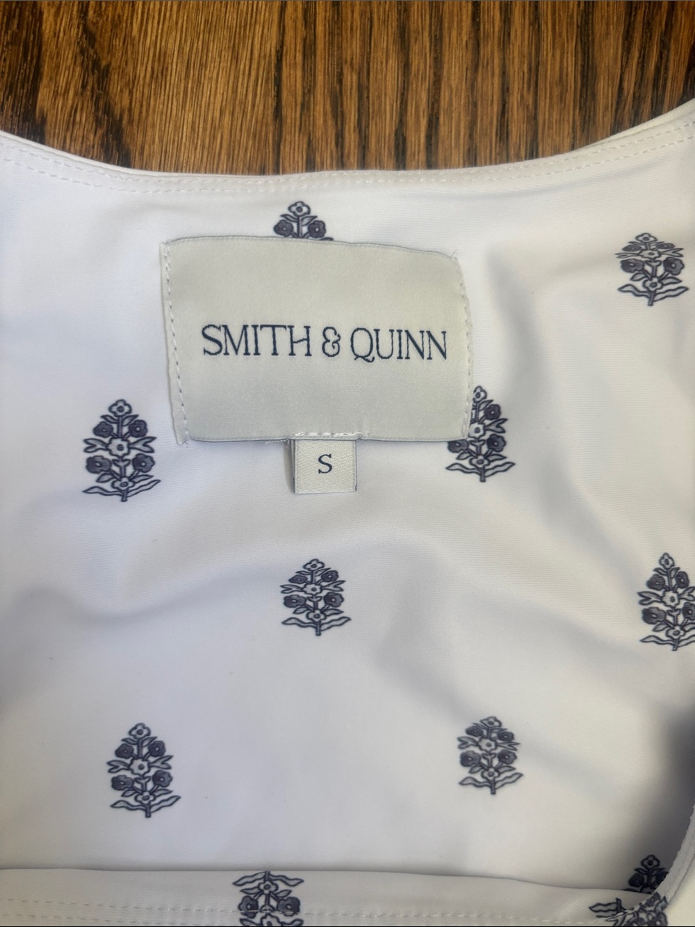 Smith & Quinn White Mini Dress with Navy and White Print. Worn once. - Picture 2 of 4